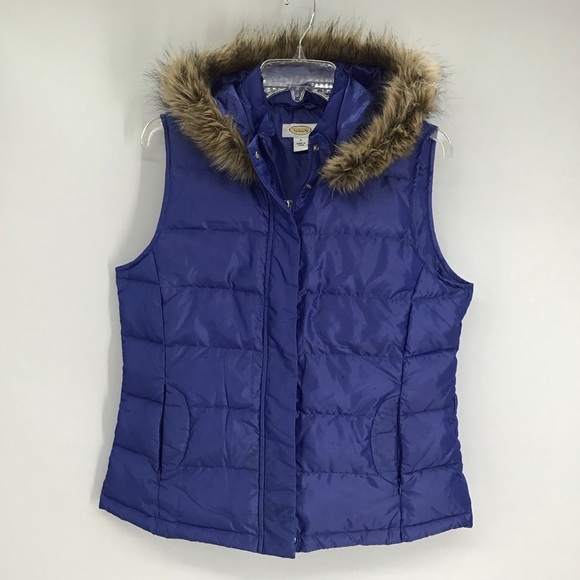 Talbots Down Vest W/Faux Fur Detachable Hood Zip Winter Sapphire Size Medium - Picture 1 of 11